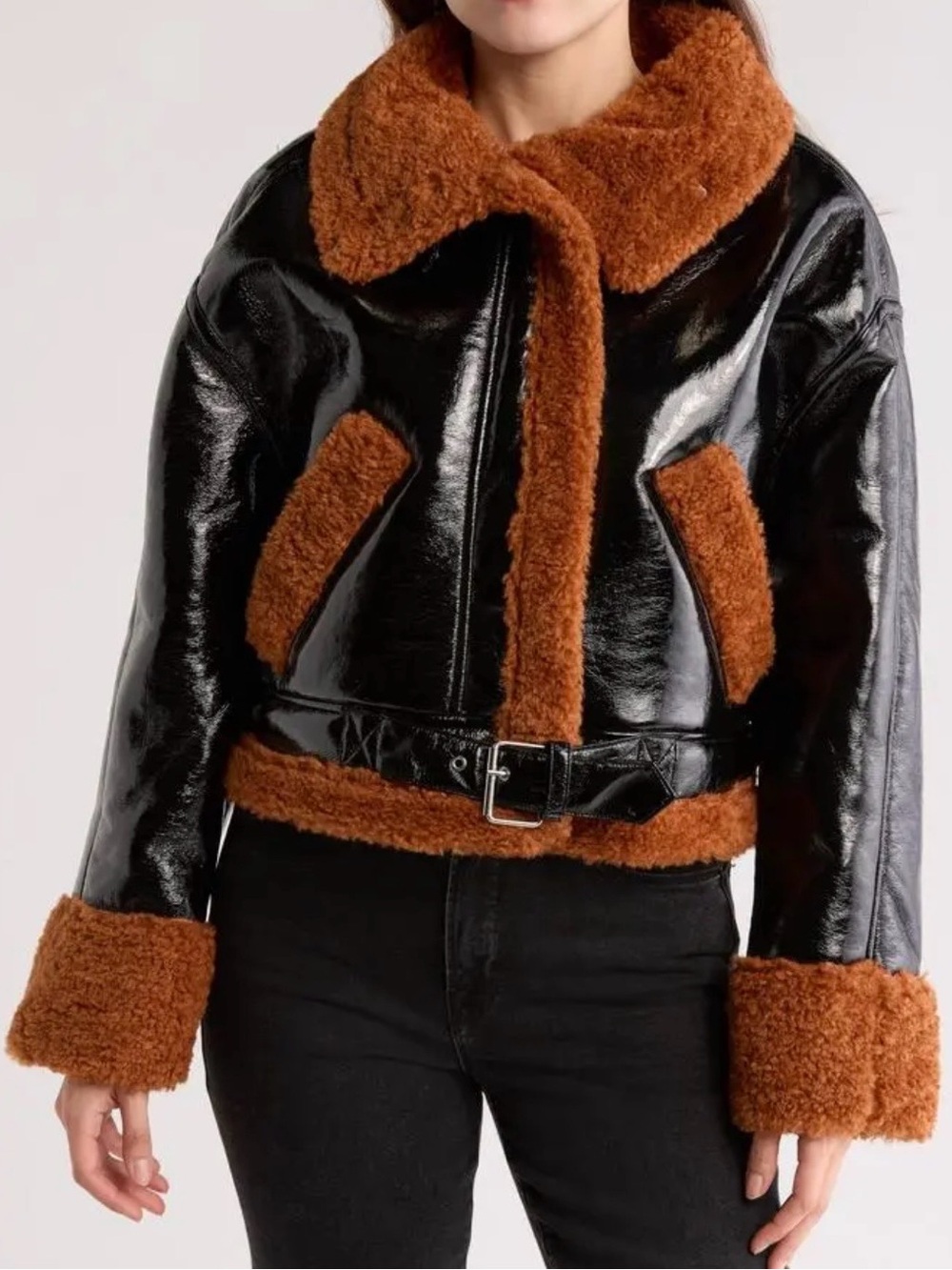 Blank NYC Faux Leather Shearling Black & Brown jacket size medium